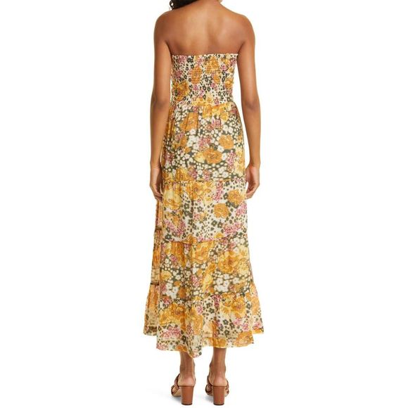 BA&SH Womens Robe Dalid Floral Strapless Cotton Dress US 2 Ocre EU 0 - NWT $350 - Picture 3 of 6